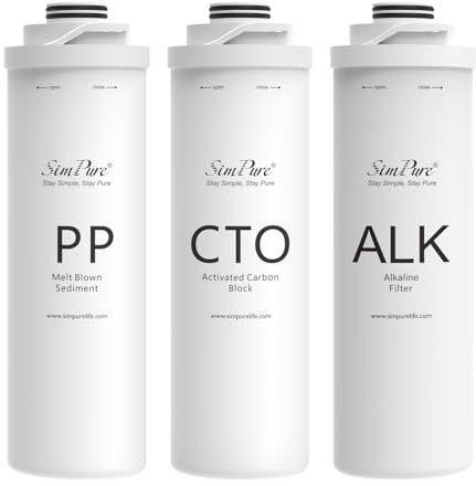SimPure T1-400ALK 6 månaders ersättningsfilterpatronpaket för T1-400ALK tanklöst omvänt osmos vattenfilter system (1 x PP-filter+1 x CTO-filter+1 x ALK-filter)