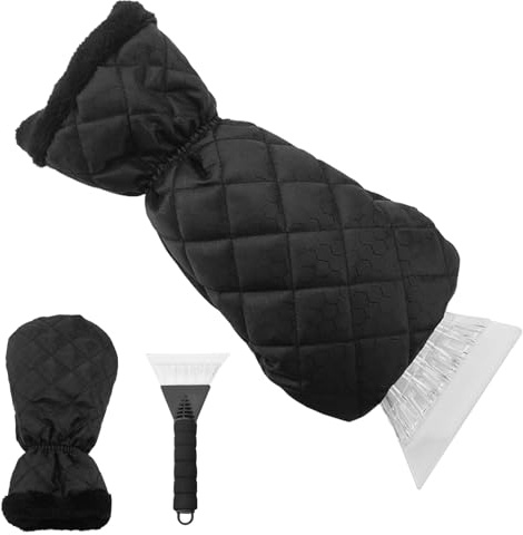 MAXQUU 2 Piece Car Ice Scraper Set, Car Windshield Ice Scraper, Car Scraper With Gloves, Antifreeze Gloves, Windshield Ice Scraping Gloves, Car Window Scraper, De-Icing Tool (Black)