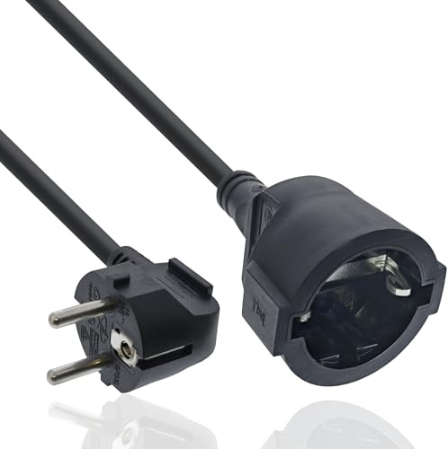 InLine Verlängerungskabel, Stromkabel, 20m, Schutzkontakt Stecker gewinkelt/Buchse, H05VV-F, Innenbereich, erhöhter Berührungsschutz, schwarz, 16410Y