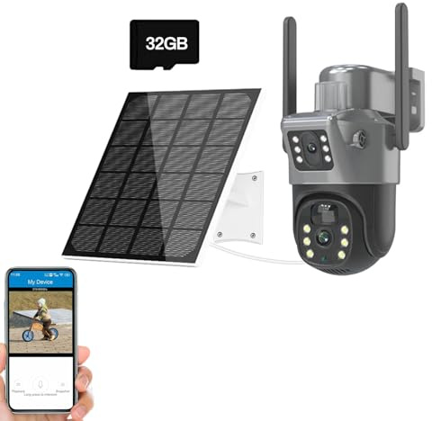 4K 8MP Überwachungskamera Aussen Akku Solar, 270°/90°Schwenkbare WLAN IP Kamera Outdoor mit 2,4G WiFi, PTZ Solar Überwachungskamera mit Nachtsicht, PIR-Personenerkennung (Überwachungskamera mit 32G)