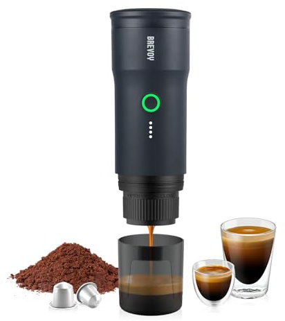 BREVOY Portable Electric Espresso Machine, Ground Coffee & Capsule, Self-Heating, 20 Bar 12V Mini Car Travel Coffee Maker with 9000mAh Battery-Ideal for Camping, RV, Hiking, Office