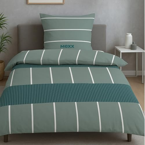 Familando MEXX Bettwäsche Set Unisex 135x200 80x80 cm – Bettwäsche Streifen Beige Braun aus 100% Baumwolle in Linon/Renforcé-Qualität mit Reißverschluss – Jugendbettwäsche – Öko-TEX