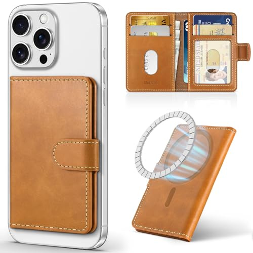 SHIELDON Echtleder Magnetische Wallet, Kartenhalter Kompatibel mit MagSafe Wallet [Abnehmbare] [RFID Blocker] [ID-Fenster] [6 Kartenfächer] für iPhone 17/16/15/14/13/12 Serie - Retro Hellbraun