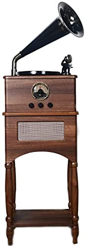 CAFIEDR Tourne-Disque rétro, Gramophone, Haut-parleurs Bluetooth rétro Corne Platine en Bois Massif Tourne-Disque Vinyle Cuivre Stéréo Musique M