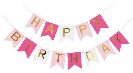 Bliceon Happy Birthday Banner - 16x20cm Bunte Große Wimpelkette für Geburtstagsfeier Dekoration, DIY Banner für Geburtstagsfeiern - Rosa