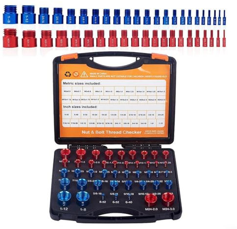 JGmotorfi Screw Size Gauge Set For Efficient Measurement Of Nuts And Bolts In Imperial And Metric Standards(26pcs-red/blue)