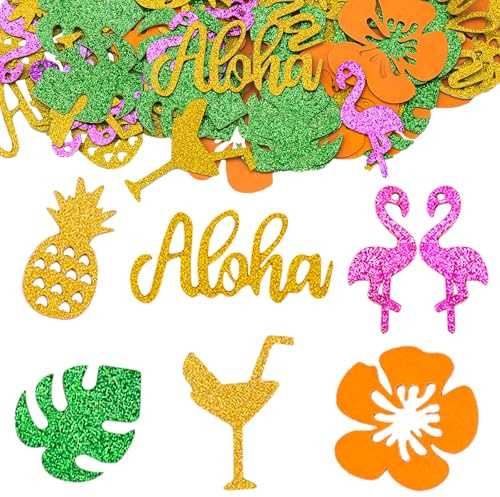 GoldRock Doppelseitiger Glitzer Hawaii Deko Flamingo Konfetti,100 Stk Hawaii Party Deko Blumen Palmen Ananas Konfetti Groß,Aloha Sommerparty Streudeko Tisch,Tropische Tischdeko,Sommer,Beach Dekoration