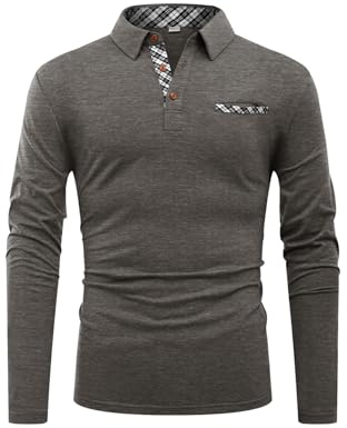 Hisir Polo Shirts for Men Cotton Long Sleeve T-Shirts Patchwork Collar Regular Tops Workwear with Real Pocket