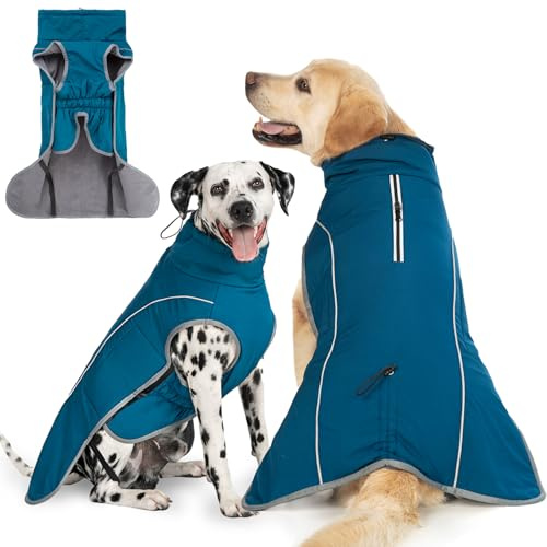 Cyponpy Dog Jacket Waterproof Dog Coat Fleece Lined Dogs Coats Waterproof Reflective with Zip for Harness Warm Coats with Underbelly Adjustable Winter Jacket Warm Raincoat for Small Medium Large Dogs