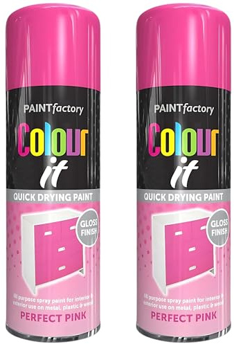 Paint Factory All Purpose Pink Spray Paint Pack 2 (400ml Each) - Gloss Finish Interior and Exterior Pink Spray Paint for Metal, Plastic, and Wood