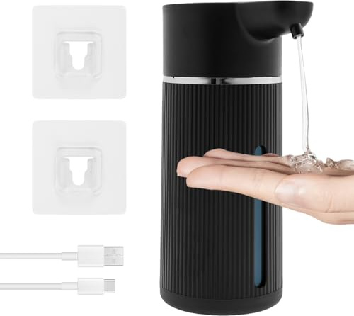 Automatic Liquid Soap Dispenser Touchless 420ml Rechargeable Sensor Hands Free Soap Dispenser with 4 Adjustable Levels for Hand Sanitizer Shampoo Body Wash Kitchen and Bathroom(Black)