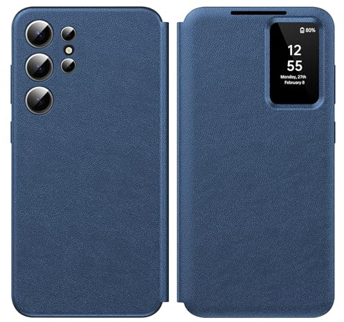 Nshkeji für Samsung S23 Ultra Smart Clear View Hülle, Wallet Smartphone Case, für Samsung Galaxy S23 Ultra 5G Handyhülle S View, Spiegel Flip, Sichtfenster, Smart View, Kartenfach Cover