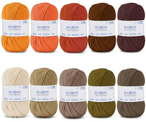 Garn för virkning (50 g x 10 färger), garn för stickning och virkning, handstickningsgarnskit, ullgarn för stickning och pyssel, supermjukt akrylullgarn för nybörjare och barn 01