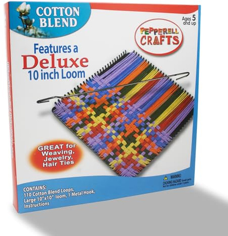 Pepperell Crafts Potholder Weaving Loom Kit | 10 X 10 Plastic Loom | 100% Cotton Premium Weaving Loops | Makes 2 Large Potholders