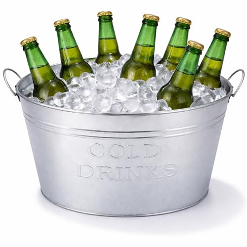 Zink Getränkekühler,COLD DRINKS' 50 x 34 cm - großer Sektkühler aus Metall mit Griffen - Getränkewanne/Eiskübel für Bier, Wein & Sekt - Party Getränkekühler 24 Liter - Vintage Zinkwanne