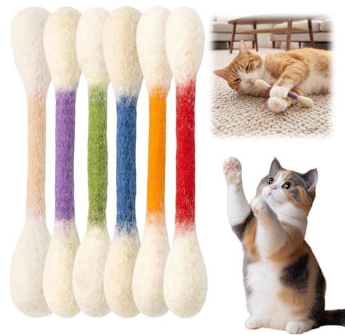 Cotons-Tiges pour Chats avec Herbe à Chat - Lot de 6 Bâtons de Mastication Géants pour Chatons, Jouets Interactifs en Feutre pour Chat, Cordes de Dentition Résistantes pour Chats d'Intérieur