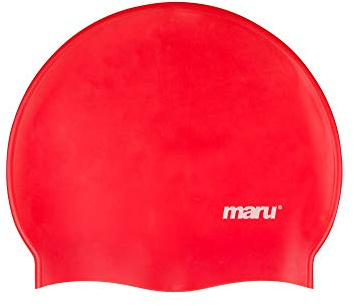 MARU Badmössa, 100% silikon badmössa, unisex vuxen badmössa, lätta badmössor för män och kvinnor, bekväma och hållbara badmössor designade i Storbritannien (röd, en storlek)