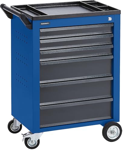 eurokraft | Werkzeugwagen | 6 Schubladen mit Einzelarretierung | HxBxT 930 x 630 x 410 mm | blau