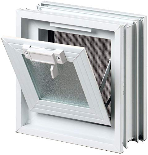 Fuchs Design Finestra di ventilazione (189x189x80 mm) Bianca al posto di 1 vetrocemento di dimensioni 19x19x8 cm - con zanzariera