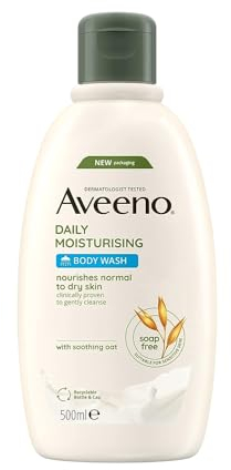Aveeno. Gel de baño. Jabón limpiador de hidratación diaria ligeramente perfumado, hecho con avena natural apto para pieles secas y/o sensibles, 500 ml
