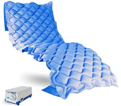 Mobiclinic®, Colchón antiescaras de Aire alternante, Modelo mobi 1, con Motor compresor, PVC médico ignífugo, Marca española, para escaras Grado i, 200 x 90 7, 130 Celdas, Color Azul
