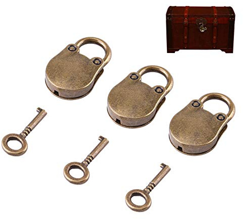 HEEPDD 3 Sets Mini Vintage Padlocks with Key Bear Shape | For Jewelry Box Diary Diary Luggage Wooden Box, Zinc Alloy,1.46x0.91inch,Bronze