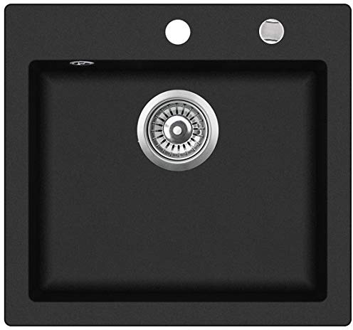LINDBERGH® Küchen Granit-Spüle Schwarz COL44 mit Siphon, Verbundstoffe Made in Germany, Spülen Küche Küchenspüle Spülbecken Kitchen Waschbecken Sinks Einbauspüle, inkl. Imprägnierung