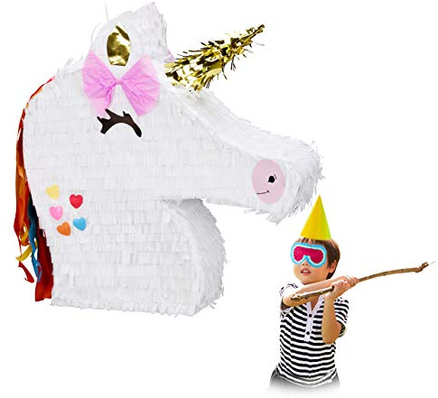 Relaxdays Einhorn Pinata 2er Set, zum Aufhängen, Kinder, Mädchen, weiß | Unicorn Pinata, zum selbst Befüllen, Piñata