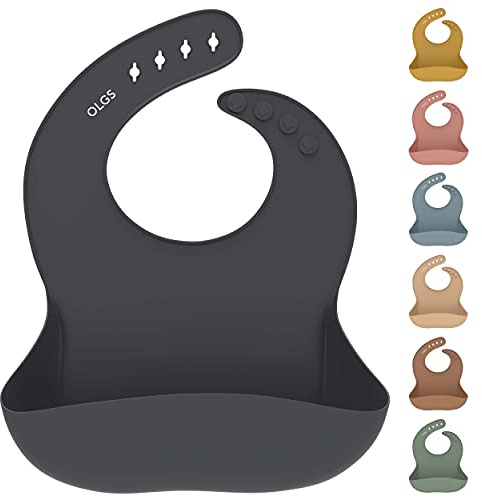 OLGS Silikon Lätzchen Baby Fütterlätzchen Babylätzchen mit Auffangschale | Silikonlätzchen für Jungen Mädchen | BPA-Frei & Wasserdicht, Abwaschbar Dark Grey | Ergonomisch Babylatz Latz für Kleinkinder