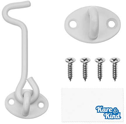Kare & Kind Haken-Riegel 10 cm (4 Zoll) – Tür- und Torverschluss mit Schrauben – Schwerlast-Riegel für Türen, Tore, Scheunen, Badezimmer, Hütten – Weiß, 1 Stück
