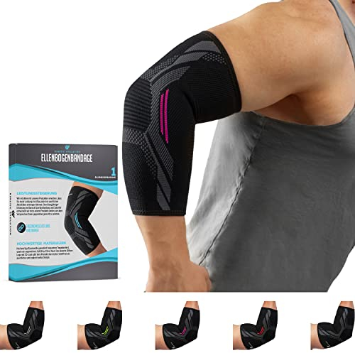 KINETIC EVOLUTION Ellenbogenbandage für Damen und Herren – Elastische Kompressionsbandage, rutschfester Halt, atmungsaktiv, ideal für Sport, Fitness, Tennis, Golf, Alltag. (S, Pink)