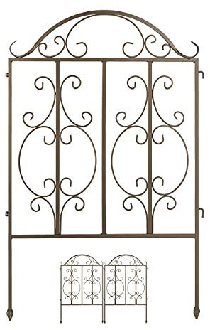 Relaxdays Recinzione da Giardino, in Acciaio, 3 Elementi, Espandibile, Decorativo, Design retrò, HxL 98x63,5 cm, Bronzo