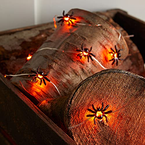 Lights4fun Halloween Spider Micro String Fairy Lights 20 Orange LEDs Silver Wire Battery Operated with Timer 2m Indoor Use