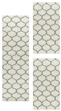 HomebyHome Bettumrandung Schlafzimmer 3 teilig Teppich Creme - Waschbarer Bettumrandung Teppich Läufer Set Extra Flauschig Bettvorleger Schlafzimmer Bettset:2 St. 60x110 cm | 1 St. 80x250 cm
