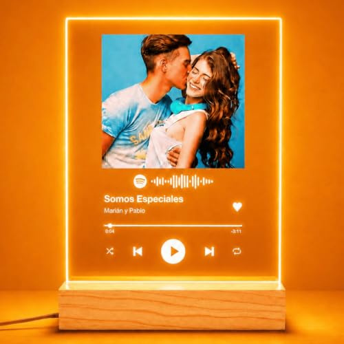 Transparent Gift Lámpara o Placa Spotify Personalizada con Foto y Canción S - Regalos Personalizados Originales de Cumpleaños, San Valentín y Navidad. Regalos para Amigos, Parejas y Familiares