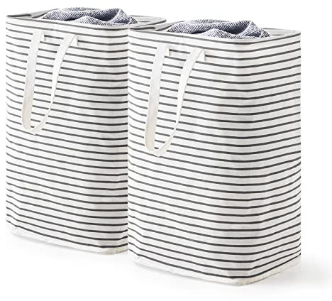 70L Freestanding Laundry Hamper, Collapsible Waterproof Clothes Basket with Easy Carry Long Handle, Washing Bag for Clothes, Toys (2 Pack, Grey)