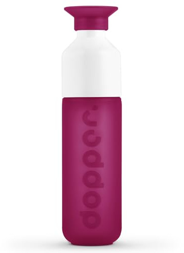 Preserve Dopper Reusable Water Bottle BPA Free, Dishwasher Safe - Slim, Light & Durable for Backpack, Office, Workout, Running, Bike, Sports - 15.25 Oz Funky Fuchsia