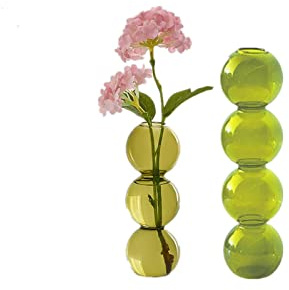 Bud Vase Set of 2, Bubble Hydroponic Vase Small Glass Flower Vase Clear Centerpieces for Wedding Rustic Home Decor, Decorative Glass Bottles for Office Table Decoration (Green)
