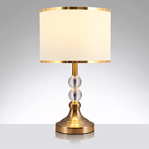 Chao Zan Tischlampe Lampenschirm aus Stoff E27 Kristall Tischleuchte Nachttischlampen Wohnzimmer Study Tischlampe D25xH47cm ohne Leuchtmittel