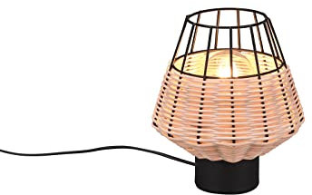 meineWunschleuchte Kleine LED Tischlampe Schwarz Rattan Natur, rund Ø 18cm