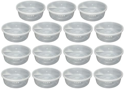 (Pack of 15) Clear Large Round Plastic Meal Prep Containers Reusable BPA Free Food Containers with Secure Seal Lids Food Storage Boxes Cake Boxes Microwave Freezer Safe Stackable (2L Litre)
