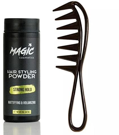 Magic Cosmetics Hair Styling Powder 20gr | Unisex Root Hair Styling Powder | Matt Look | Anti-Gravity Powder Styler & 032 Hair Beard Styling Comb | Flexible | Anti-Static Handle | For Hair and Beard