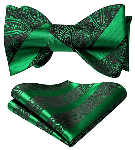 HISDERN Fliege Herren Grün Fliegen mit Einstecktuch mit Klassische Paisley Verstellbar für Bräutigam Hochzeit Party Fasching Smoking