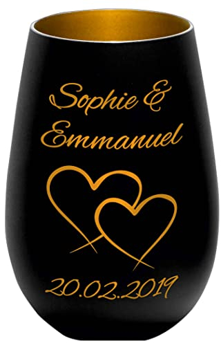 Photophore en Verre - Coeurs d'amour - personnalisé - Mariage - Cadeau – Noir/Or - Saint Valentin - l'amour de ma Vie - pour Femme et Homme