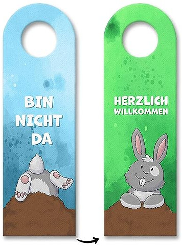 Bin nicht da - Herzlich willkommen Hase Türhänger 3er Set als lustige Idee für Kinderzimmer, Laden und Zuhause um anzuzeigen ob man vor Ort ist