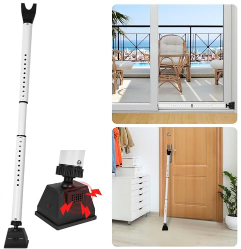 Security Door Stopper with Alarm & Sliding Patio Bar, 120db Loud Alert Adjustable Security Jammer Door Security Bar Window Child Proof Heavy Duty Door Stoppers for Home Apartment Travel - White