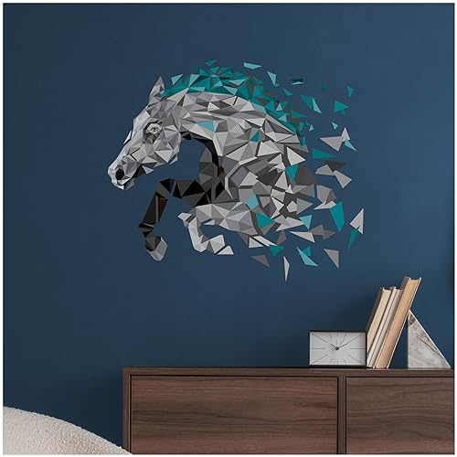 Finest Folia Wandtattoo Polygon Tier Aufkleber Wandsticker Hologramm Sticker Tiere Motiv Geometrisch Wand art Kunst Dekor Kinderzimmer selbstklebend W012 (110cm Pferd, Blau)