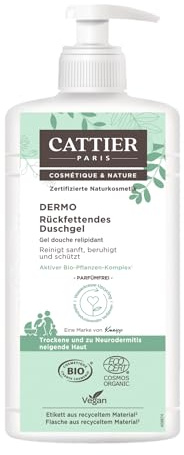 CATTIER PARIS Dermo Rückfettendes Duschgel - Wasserkresse & Aloe Vera - Reinigt sanft, beruhigt und schützt trockene bis sehr trockene, beanspruchte und zu Neurodermitis neigende Haut - 500ml