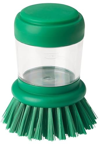 VIDEVECKMAL Dish-washing brush with dispenser, bright green