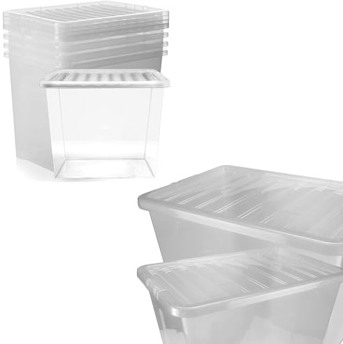 Pack Of 4 Large Heavy Duty 80 Litre Stackable Clear Storage Containers | Strong Boxes With Lids